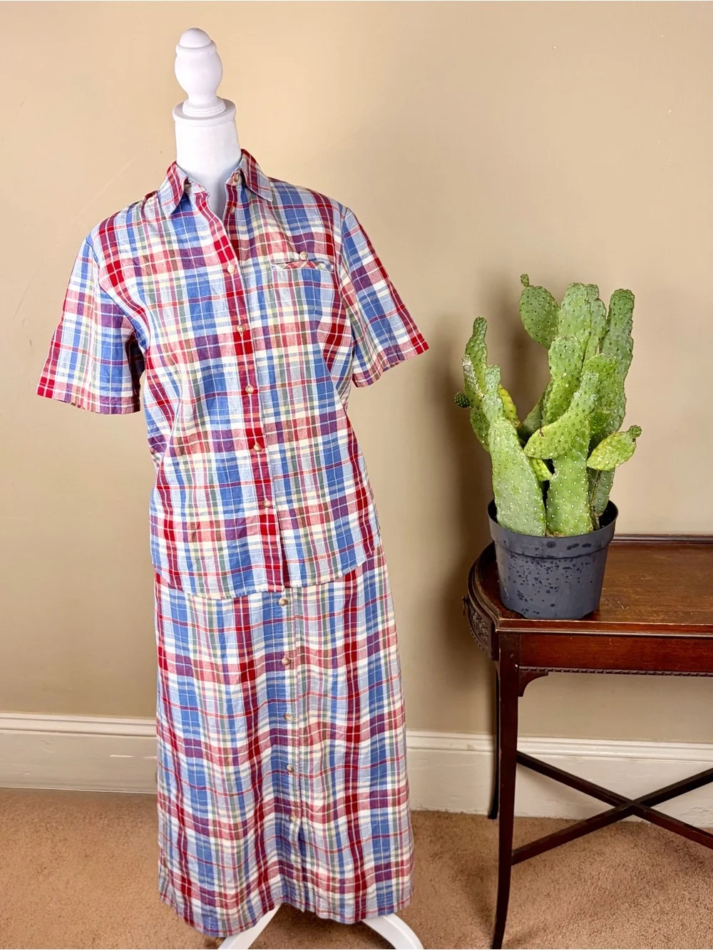 VTG Pendleton 100% Cotton 1992 Release Plaid Button Front Skirt Set Size M / 10